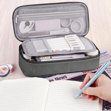 Large Pencil Case,Pencil Pouch With Zipper Compartments,Aesthetic Pencil Case For Adults,Stationery Pouch Pen Case For Office,Suitable For Junior High School Primary School Boys And Girls College Student - 深灰色 - 查看 3
