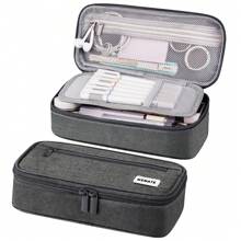 Large Pencil Case,Pencil Pouch With Zipper Compartments,Aesthetic Pencil Case For Adults,Stationery Pouch Pen Case For Office,Suitable For Junior High School Primary School Boys And Girls College Student - 深灰色 - 查看 7