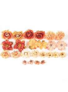 24/48件装橙色人造花材料包 - 仿真花，DIY头饰，花环材料，婚礼花艺。适用于制作花环、节日和生日派对装饰、新娘腕花、家居和花店装饰、花园装饰、母亲节装饰，全年适用。 - 橘色 - 查看 4