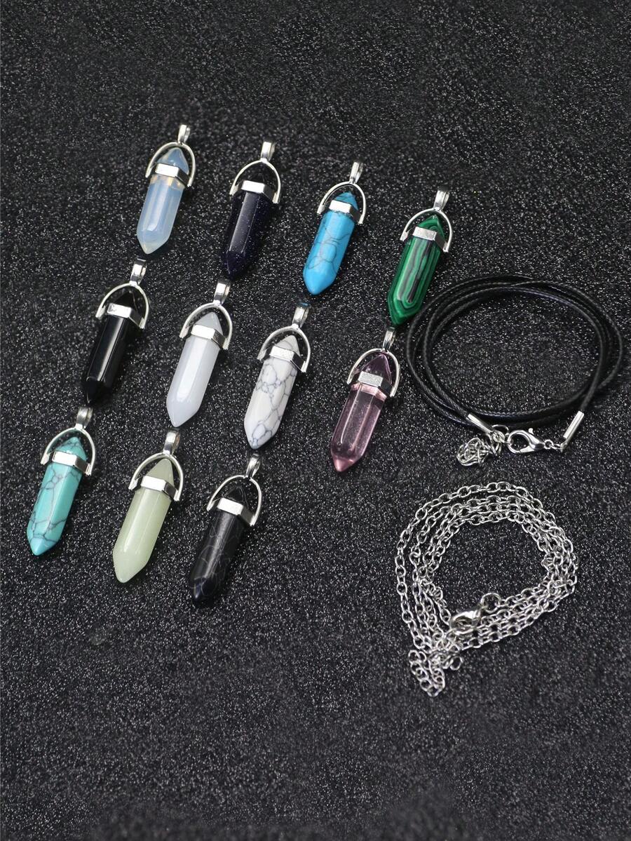 11入組石柱掛件和2條鍊帶diy套裝 - 彩色 - 查看 1