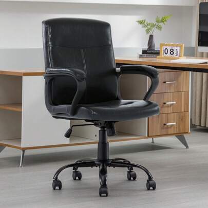 Cadeira de escritório DYHOME Cadeira de escritório de 150 kg em Pu preto Cadeira de secretária ergonómica Cadeira de trabalho moderna para escritório em casa Cadeira de computador Cadeira executiva vintage Cadeira giratória