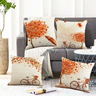 4入組楓樹和楓葉裝飾靠墊套,裝飾性靠墊套,可用於沙發,軟墊,床,椅子等室內外場所
