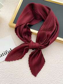 1 件女士纯色仿丝皱褶围巾 - 头带、发带、领带、围巾。 与您的日常着装相得益彰休闲头巾、发带、头带非常适合装扮您的冬季秋季 - 酒紅色 - 查看 1