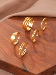 Aomogo Adjustable Stainless Steel Ring Set For Women, Knuckle Rings, Thumb Rings, Suitable For Teenage Girls - Gold - View 5