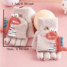 冬季水貂絨翻蓋恐龍圖案保暖手套6-15歲兒童一雙 - 粉色 - 查看 2