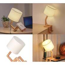 1pc E27 (bulb Not Included) Wooden Mechanical Robot Desk Lamp Fabric Lampshade Desktop Reading Lamp - White - View 1
