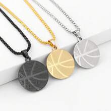 1條時尚運動風籃球項鍊,不銹鋼吊墜,男女均可 - 黑色 - 查看 3