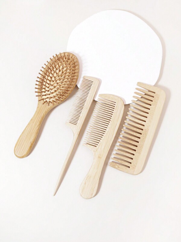 4 Pieces Hair Brush And Comb Set, Bamboo Hair Brush Set, Rat Tail Comb, Tooth Comb, Comb With Handle, Scalp Massage Air Cushion Massage Brush, Paddle Hair Brush Set,Hair Brush,Comb,Hair Tools,Hair Products And Accessories For Barber Salon Beauty Travel Essentials