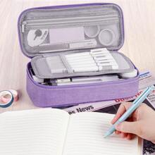 Large Pencil Case,Pencil Pouch With Zipper Compartments,Aesthetic Pencil Case For Adults,Stationery Pouch Pen Case For Office,Suitable For Junior High School Primary School Boys And Girls College Student - 淡紫色 - 查看 7