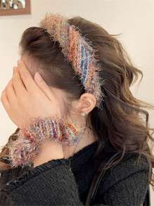 2pcs/Set Women's Bohemian Style Merladan Hair Accessories, Including Orange Knitted Headband And Colorful Striped Head Tie For Daily Wear, Outdoors - Multicolor - View 1