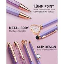 8Pcs Ballpoint Pens Set Purple Pens Set Purple Ballpoint Pen Bling In Black & Blue Metal Crystal Diamond Pen For Journaling Glitter Fancy Pens Gifts For Women Wedding Office,Suitable For Junior High School Primary School Boys And Girls College Student - 紫色 - 查看 5