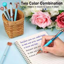 8Pcs Ballpoint Pens Set Purple Pens Set Purple Ballpoint Pen Bling In Black & Blue Metal Crystal Diamond Pen For Journaling Glitter Fancy Pens Gifts For Women Wedding Office,Suitable For Junior High School Primary School Boys And Girls College Student - 藍色 - 查看 6