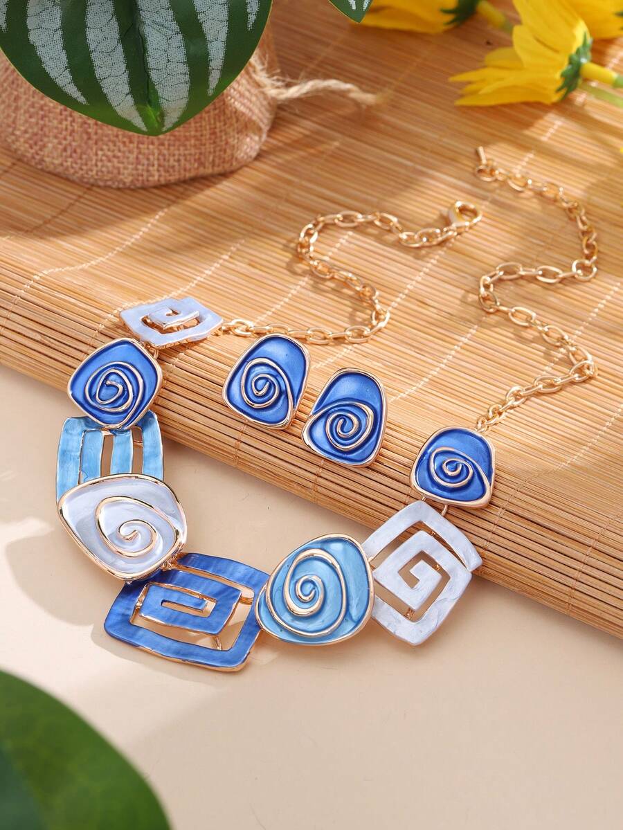 1入頸鍊和1對耳環套裝,時尚且典雅的幾何圖案o形鏈原創設計,女士或女孩的創意珠寶,非常適合作為婚禮伴娘禮物