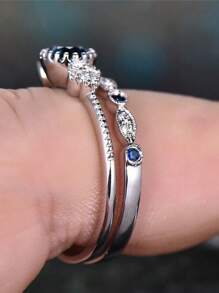2 Pcs/Set Gorgeous S925 Sterling Silver Blue Cubic Zirconia Rings Wedding Jewelry For Women Fine Jewelry Valentine's Day Gift