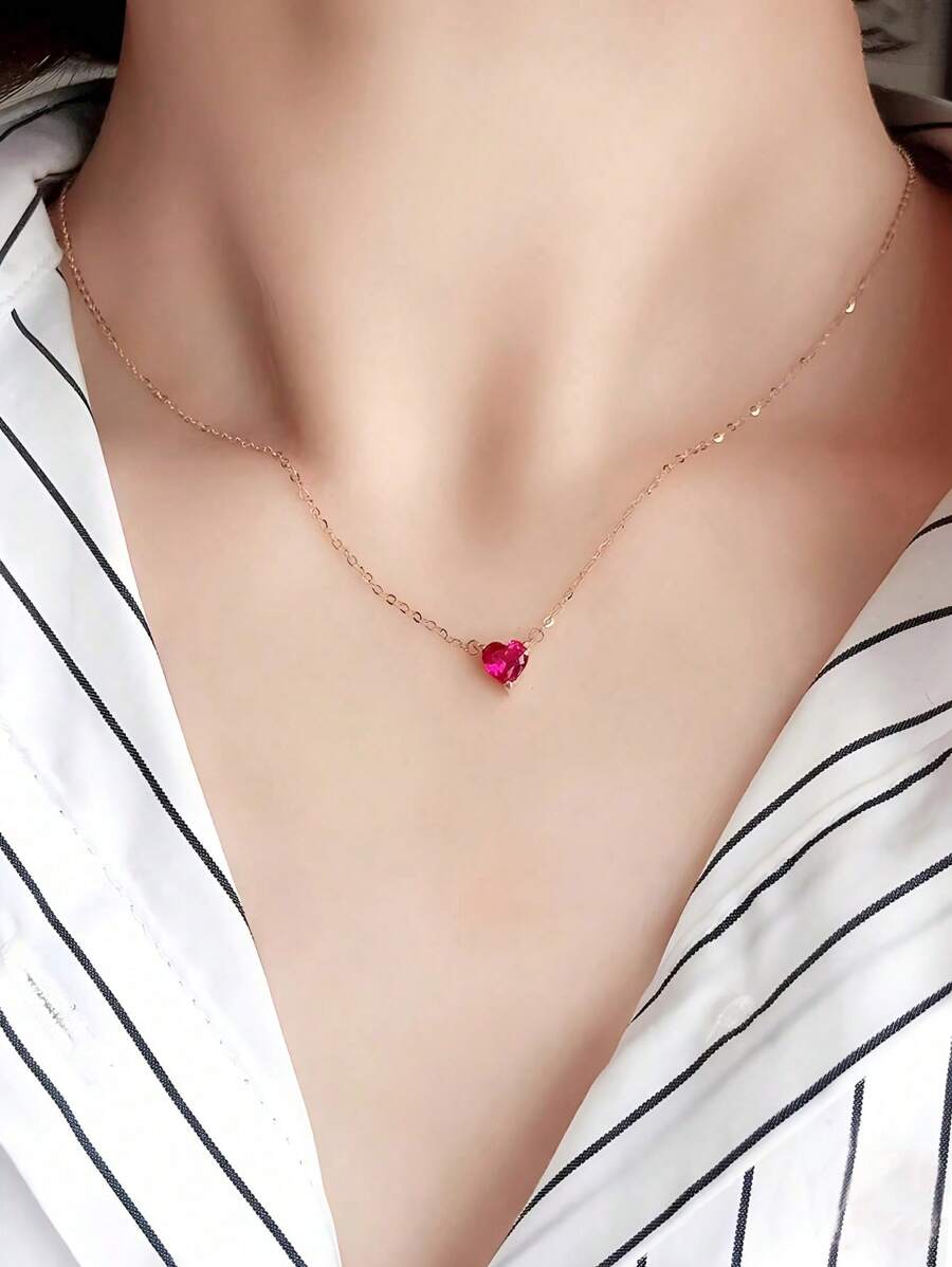 BALMORA 1入韓國s925純銀愛心項鍊,簡約ins鎖骨鏈,適用於女性女友熱門禮物 - 金色 - 查看 1