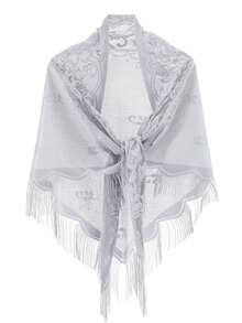 1pc Women's Fashionable, Versatile, Mature, Casual, Sexy Lace Triangle Scarf, Silk Scarf - Light Grey - View 4