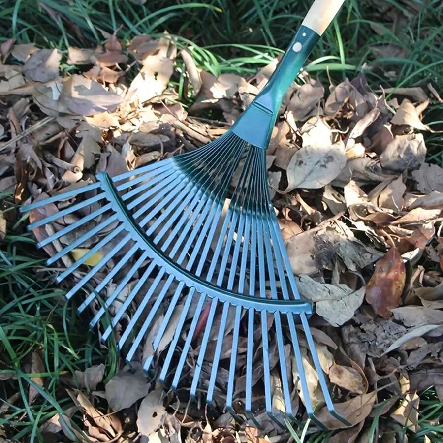 1 Rastrillo Para Hojas, 22 Púas Y Herramienta De Jardín Con Cabezal Agrandado Para Limpiar Y Recoger Fácilmente Las Hojas Caídas - Negro - Ver 1