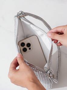 1pc Silver Evening Clutch Bag Adorned With Diamond Decor, Pear-Shaped, For Parties & Dance, Women'S Fashion Bag - Silver - View 3