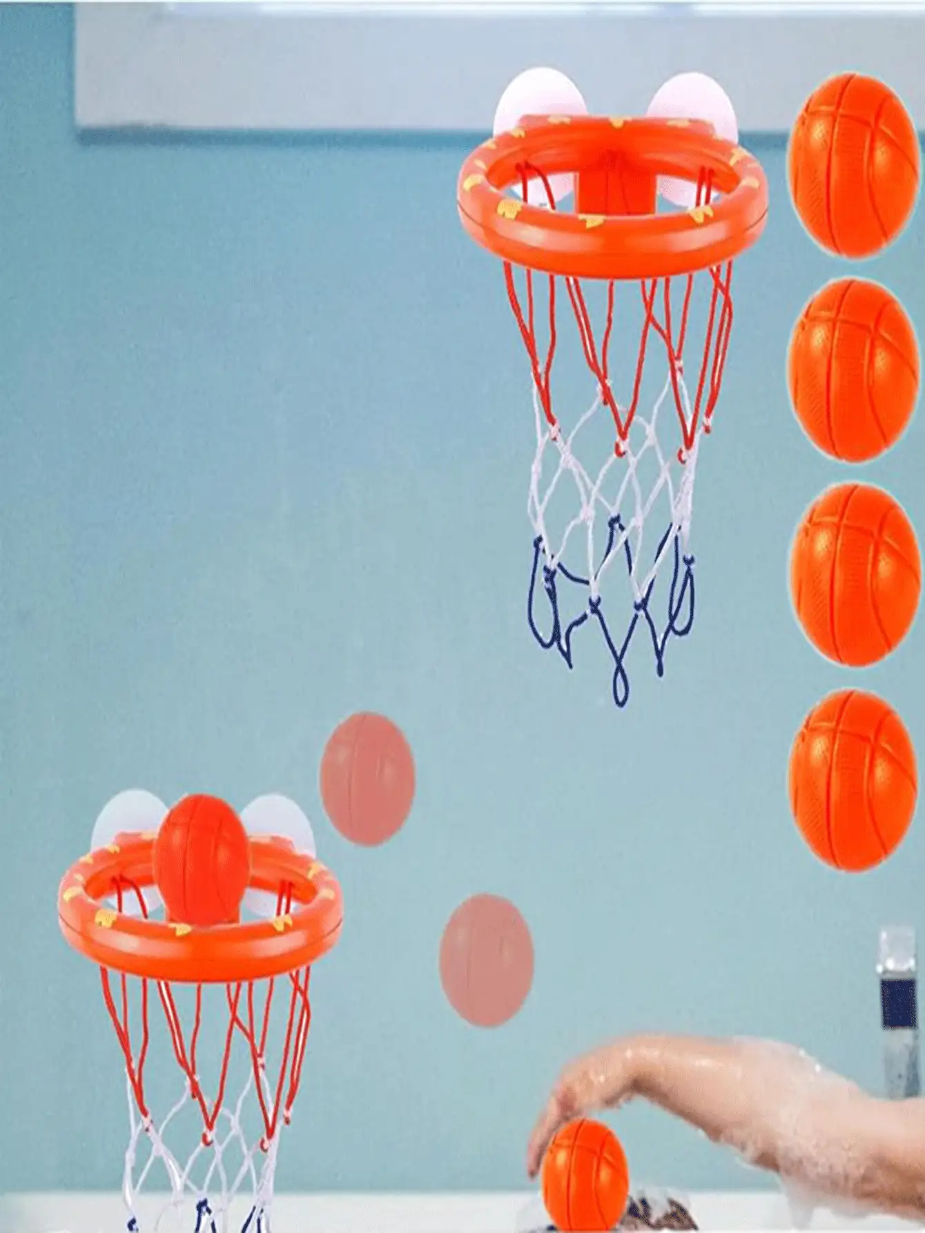 趣味籃球框和球玩具套裝適合男女孩子,帶有3個軟球和強力吸盤的浴缸籃球架,適合幼兒家長互動的浴室玩具,籃球架 - 橘色 - 查看 4
