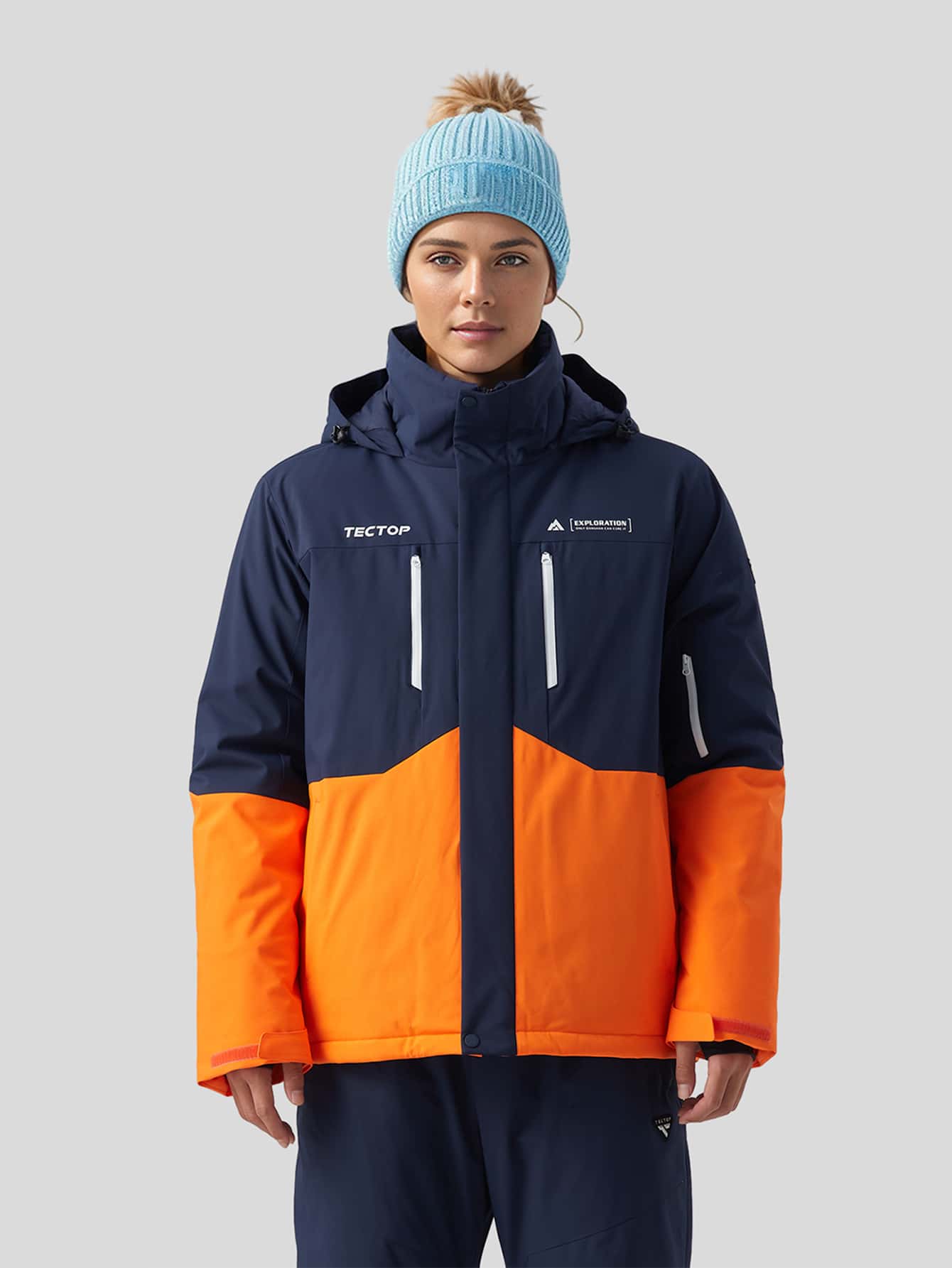TECTOP Chaqueta de esquí para mujer, ropa impermeable para exteriores con múltiples bolsillos y diseño con cremallera, adecuada para deportes de nieve de invierno - Azul - Ver 1