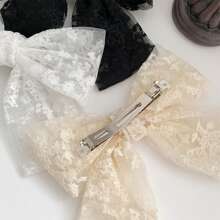 1pc New Fashion Lace Embroidered Bow Hair Clip Floral Sweet Style Spring Clip For Women - White - View 4