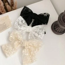 1pc New Fashion Lace Embroidered Bow Hair Clip Floral Sweet Style Spring Clip For Women - White - View 5