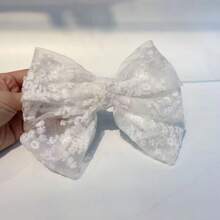 1pc New Fashion Lace Embroidered Bow Hair Clip Floral Sweet Style Spring Clip For Women - White - View 3