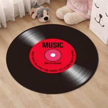 1入組圓形黑膠唱片地毯,防滑柔軟腳踏墊,適用於客廳、入口處、水晶絨可水洗地墊 - 黑色 - 查看 6