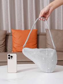 1pc Silver Evening Clutch Bag Adorned With Diamond Decor, Pear-Shaped, For Parties & Dance, Women'S Fashion Bag - Silver - View 4