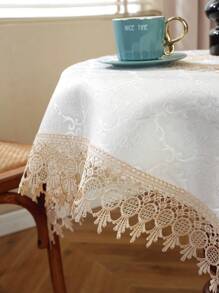 1pc Jacquard Satin Fabric Tablecloth With Exquisite Embroidery, Square, Rectangle, Anti-Dirty & Heat Insulation Dining Mat, Home Decoration For Family Gathering, Festival Party & Weddings - Khaki - View 6