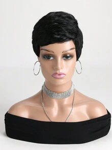 10 英寸女士短款黑色合成假发，带侧刘海，时尚自然风格，适合日常佩戴、节日、万圣节、圣诞节、化妆舞会 - 黑色 - 查看 3