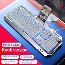 Yindiao V2有線鍵盤,適用於電腦遊戲、打字和辦公,usb接口,背光,與windows系統兼容 - 旋鈕版-白色藍光 - 查看 2