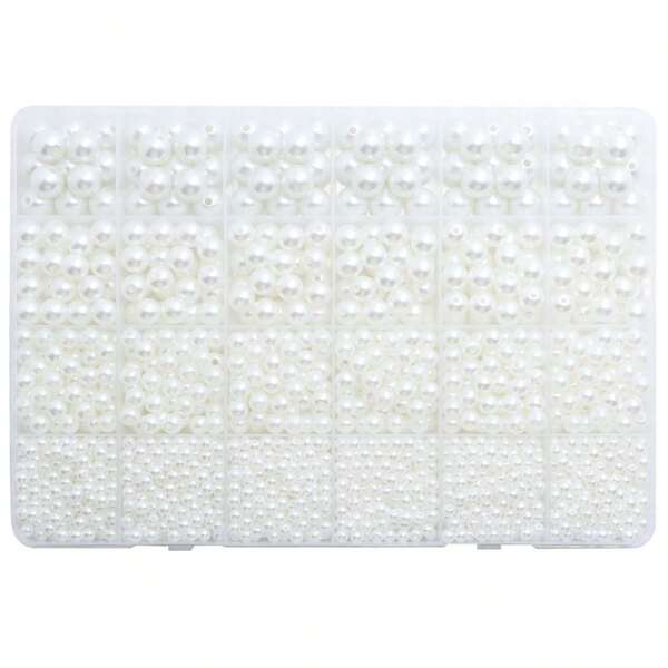 لؤلؤ اصطناعي أبيض مجموعة 1800 قطعة موضوعة في علبة 24 قسم، مقاس 4-10مم، مناسبة لخياطة الملابس و صنع المجوهرات النسائية اليدوية الجميلة