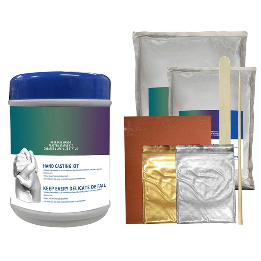 1套diy手模石膏雕塑造型套件,情侶手工藝品適用於成人和兒童 - 白色 - 查看 1