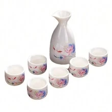 Juego De Vino De Cerámica De Estilo Tradicional Chino, Que Incluye 1 Olla Y 6 Tazas - Blanco - Ver 3