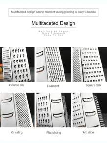 不銹鋼多功能六面刨刀和削皮器,奶酪刨刀,水果和蔬菜切片器和絲狀切片器 - 藍色 - 查看 8