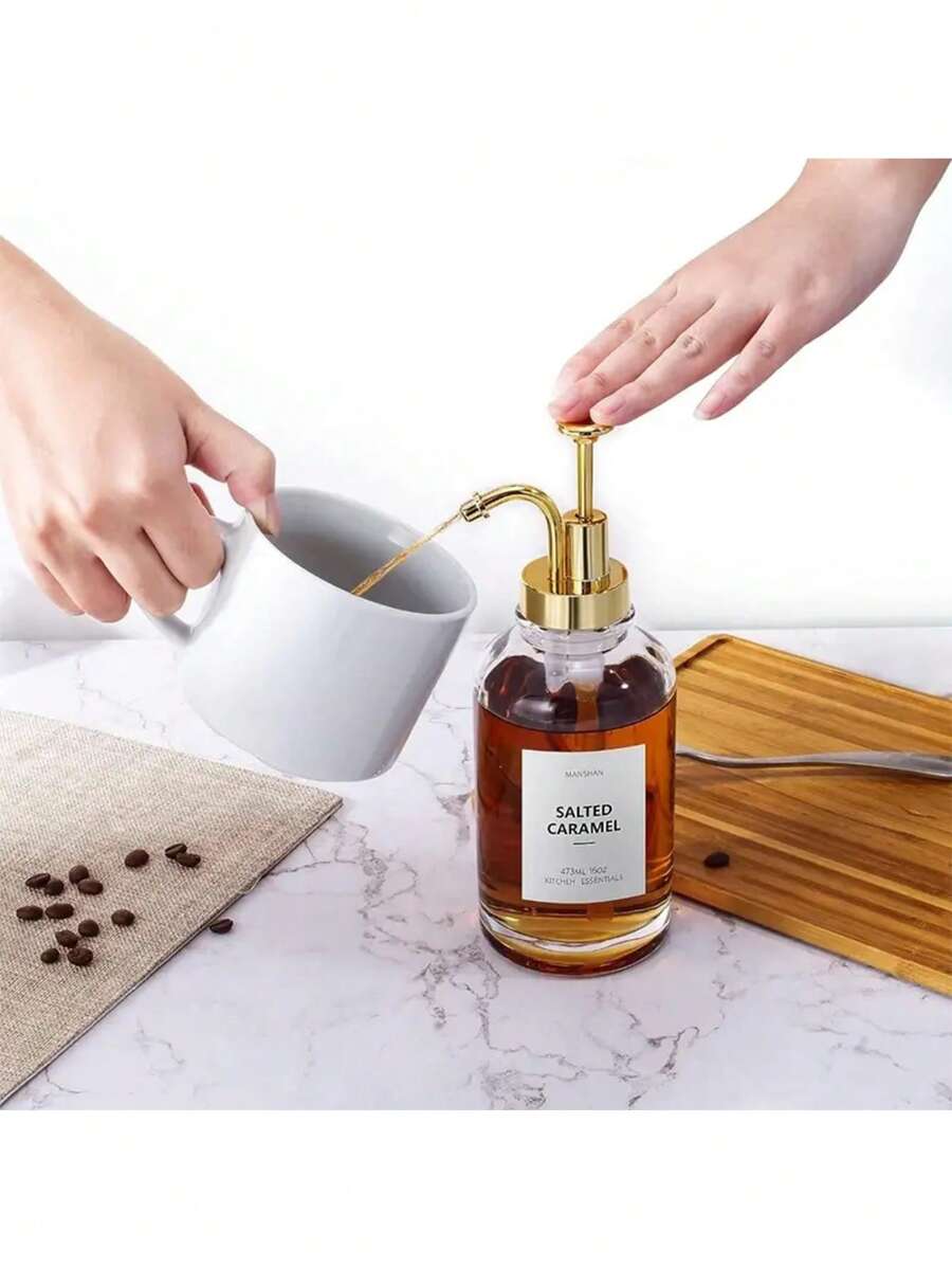 1pc Coffee Syrup Dispenser, Syrup Bottle With Pump, Oil Dispenser