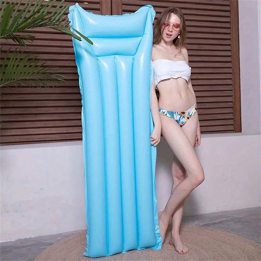 PVC Inflatable Pool Float Lounger, Adults Casual Floating Chair, Large Size Swimming Pool Water Hammock, Assorted Colors, 180cm X 68cm - Blue - View 1