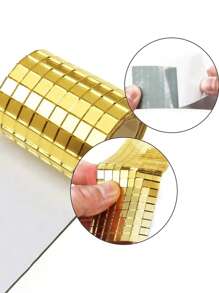 1卷(1464片)自粘式馬賽克玻璃牆貼紙和480片自制鏡子貼紙(具有閃閃發光效果),適用於家庭裝飾、ktv等場所 - 金色 - 查看 3