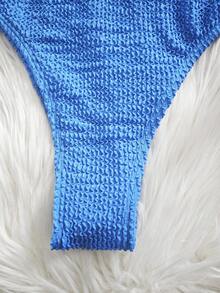 高剪裁鋸齒狀肋紋面料和特殊面料設計的單件泳衣,帶有褶皺細節 - 藍色 - 查看 4