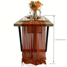 1條紗質桌布 73.6cmx305cm 浪漫透明婚禮接待桌旗 新娘派對裝飾 - 香檳金色 - 查看 2