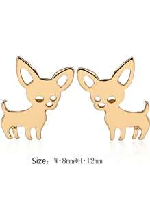 1 对可爱吉娃娃形状不锈钢耳钉，适合女孩日常佩戴 - 金黃色 - 查看 3