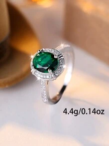 1枚簡約而獨特的頂釦人造橢圓形戒指,百搭飾品,適合日常佩戴 - 綠色 - 查看 5