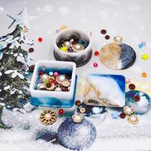 1set Geometric Shaped Jewelry & Storage Box Silicone Mold Decoration Mirror Surface Epoxy Resin Mold, Square, Round, Hexagon, Plum Blossom & Heart Shaped Storage Box Mold Valentines