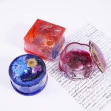 1set Geometric Shaped Jewelry & Storage Box Silicone Mold Decoration Mirror Surface Epoxy Resin Mold, Square, Round, Hexagon, Plum Blossom & Heart Shaped Storage Box Mold Valentines