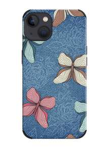 1 chiếc nơ & in hiệu ứng denim chống rơi, chống sốc, dây buộc & giá đỡ nhẫn, vỏ điện thoại vẽ tay bằng da thủ công, tương thích với iPhone 14 Pro Max - Màu xanh lam - Xem 30