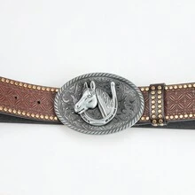 3.7cm Width Western Denim Belt, Men's Buckle Head Personalized Belt, Street-Level High-End Retro Trousers Belt - Brown - View 3