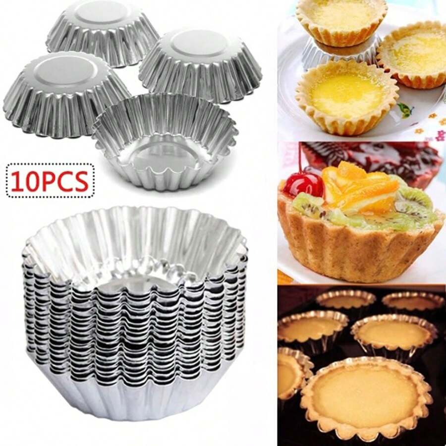 50 件锡杯烘焙模具，适用于蛋挞、纸杯蛋糕和其他烘焙食品 - 銀色 - 查看 1