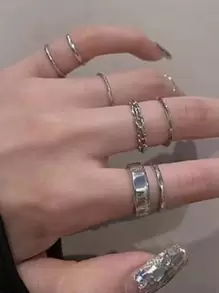 Anello Aperto Minimalista Di Fascia Alta Da 7 Pezzi/set Per Donna, Adatto Per L'autunno E L'inverno, Tutti I Giorni, Regalo Di Natale, Uso Generico