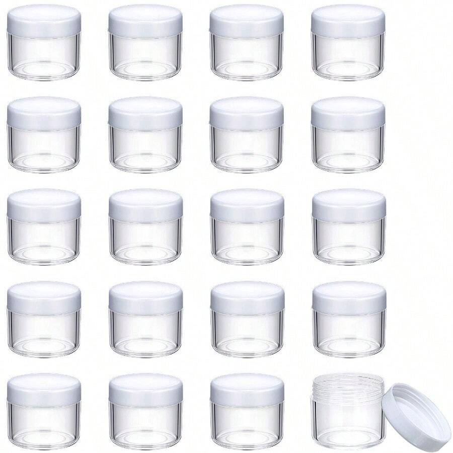 20 Pieces Round Pot Jars Plastic Cosmetic Containers Set With Lid For Liquid Creams Sample, 20 Ml/ 0.7 Oz (Black, White, Clear, Pink, Teal Lid)